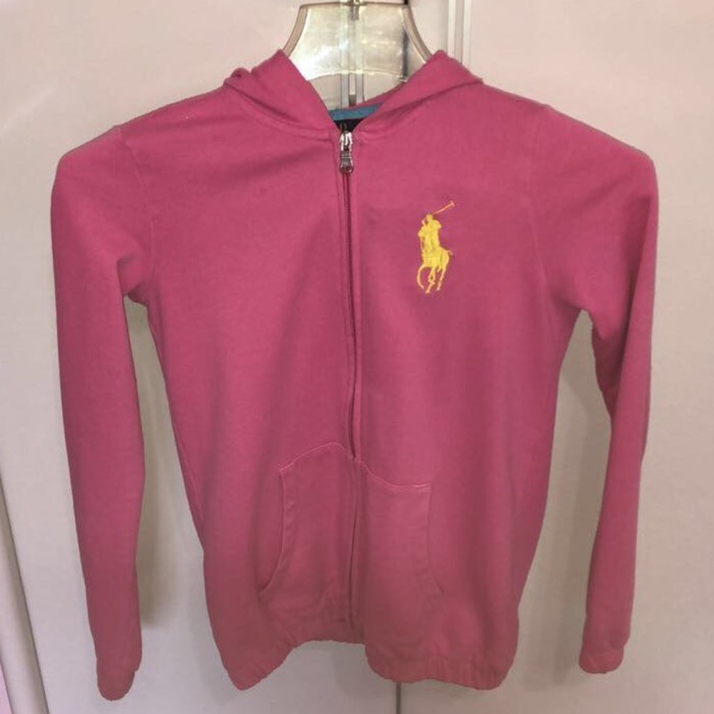GIRLS PINK POLO ZIP UP SWEATER (12-14)